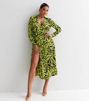New Look Green Zebra Print Collared Midi Wrap Dress